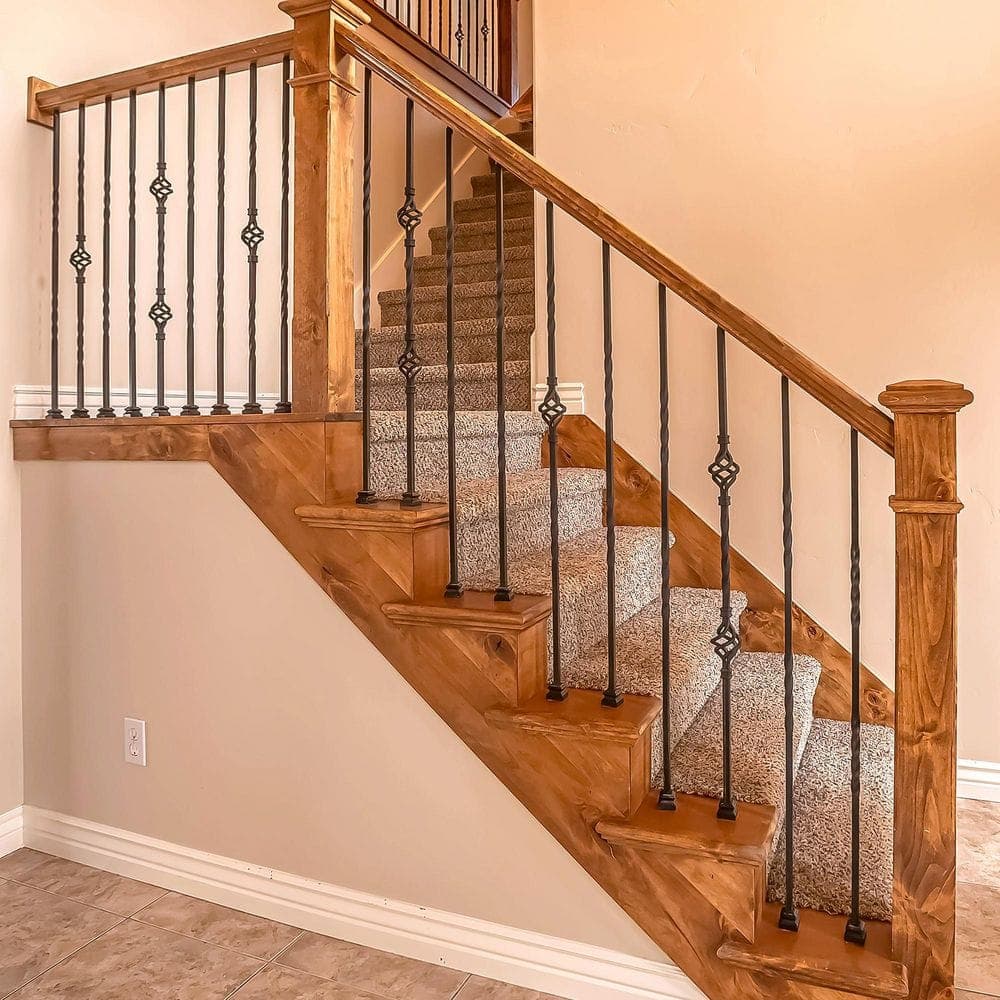 NUVO IRON 44 in. H x 1/2 in. W Black Steel Long Hollow Interior Stair Railing Square Baluster with Single Basket (12-Pack) (2)