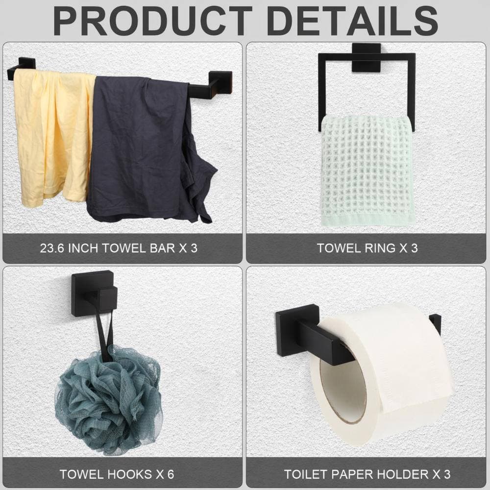 Unbranded 15 Piece Wall Mounted Towel Bar and Bath Hardware Set 23.6 in Stainless Steel Bathroom Accessories Kit (3)