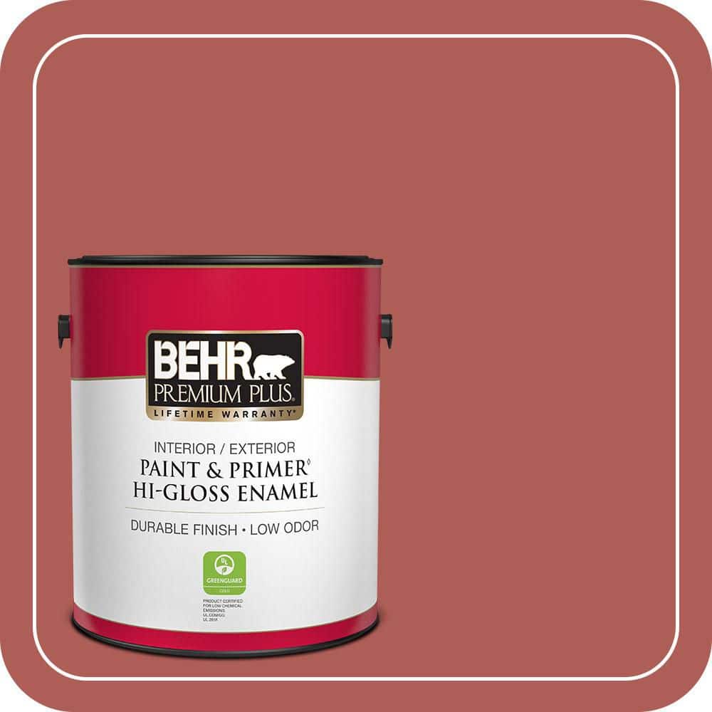 BEHR PREMIUM PLUS 1 gal. #T12-1 Prairie Poppy Hi-Gloss Enamel Interior/Exterior Paint & Primer