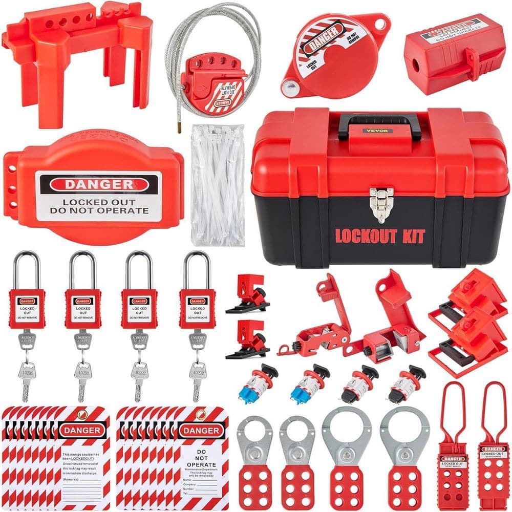 VEVOR Lockout Tagout Station 42 Pcs Electrical Safety Lock Set Includes Padlocks, 5 Kinds of Lockouts, Hasp, Tags, Ties, Box (1)