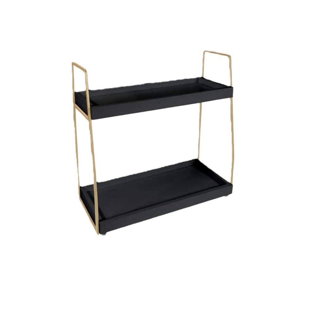 Numhew 2 Tier Countertop Vanity Organizer in Black and Gold for Bathroom Skincare Storage and Bedroom Perfume Display