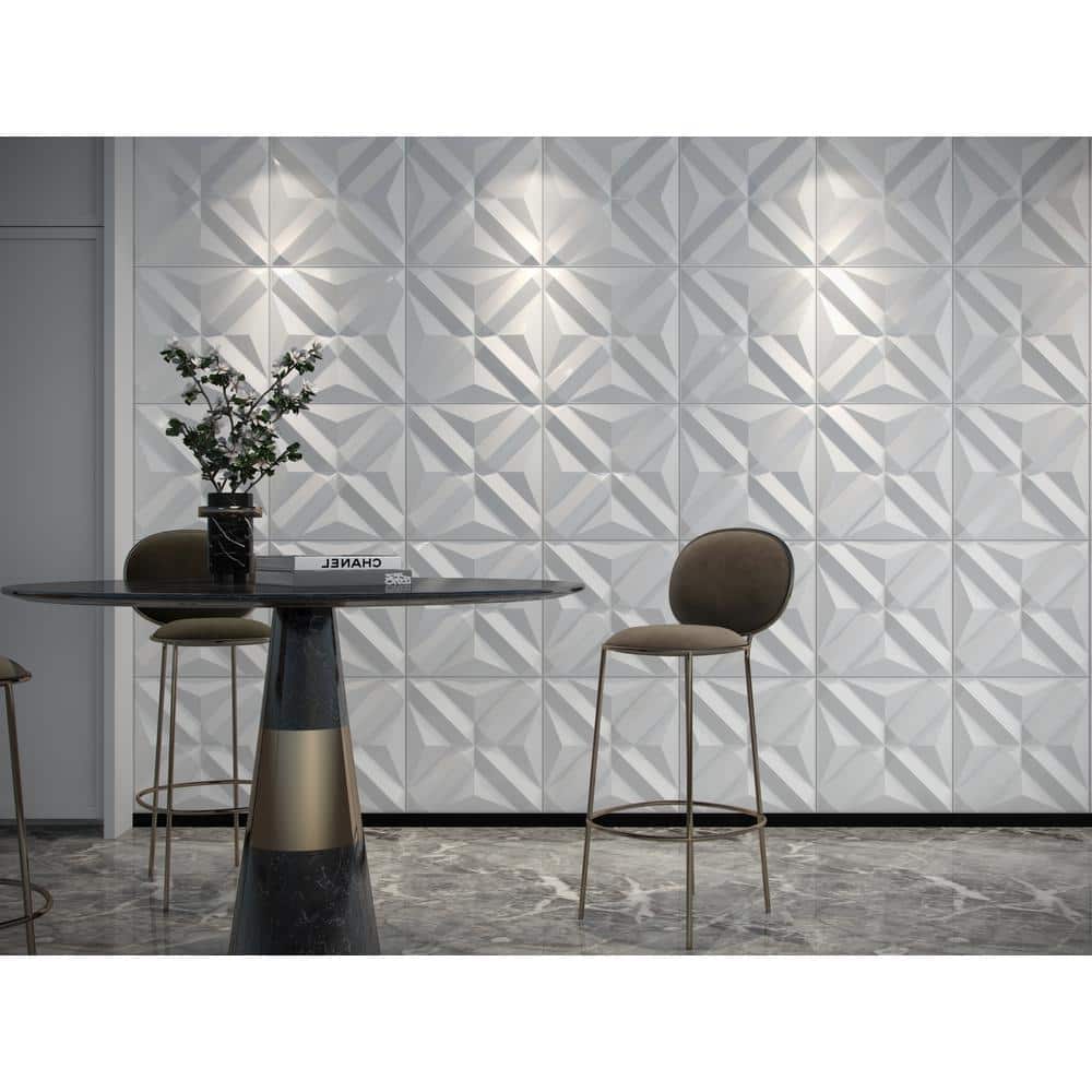 Dundee Deco Falkirk Fifer 20 in. x 20 in. Paintable Off White Geometric Diamonds Fiber Decorative Wall Paneling (10-Pack) (3)