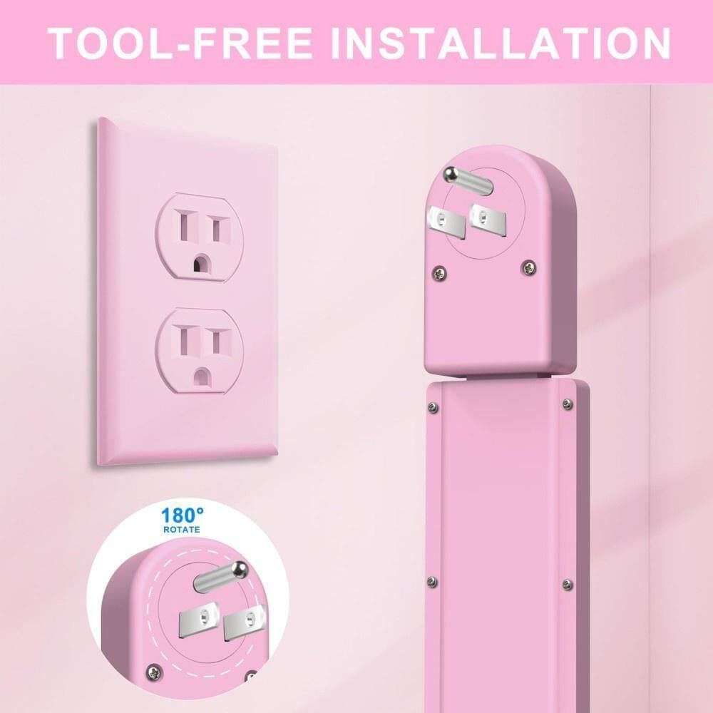 BIBIVIS 2-Outlet Surge Protector, 2 USB-A, 1 USB-C Ports, 180° Rotating Extendable Wall Outlet Extender in Pink (2)