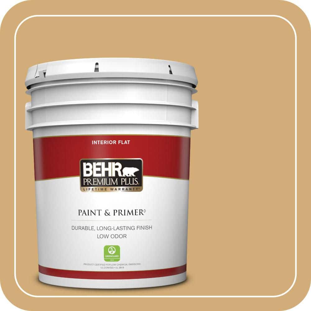 BEHR PREMIUM PLUS 5 gal. #MQ2-17 Glittering Sun Flat Low Odor Interior Paint & Primer