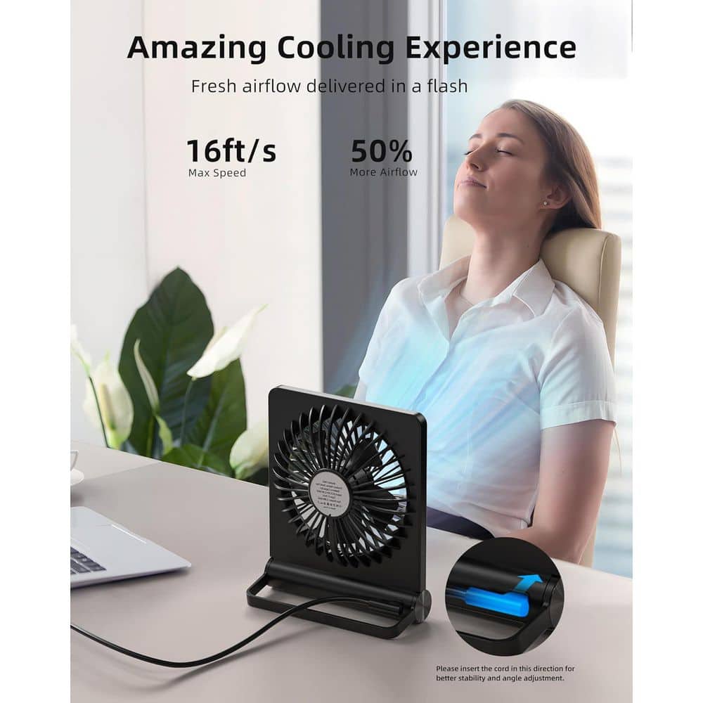 Adrinfly 5.7 in. 3-Fan Speeds Desk Fan in Black Strong Wind Ultra Quiet 220° Tilt Folding for Home Office Desktop (2)
