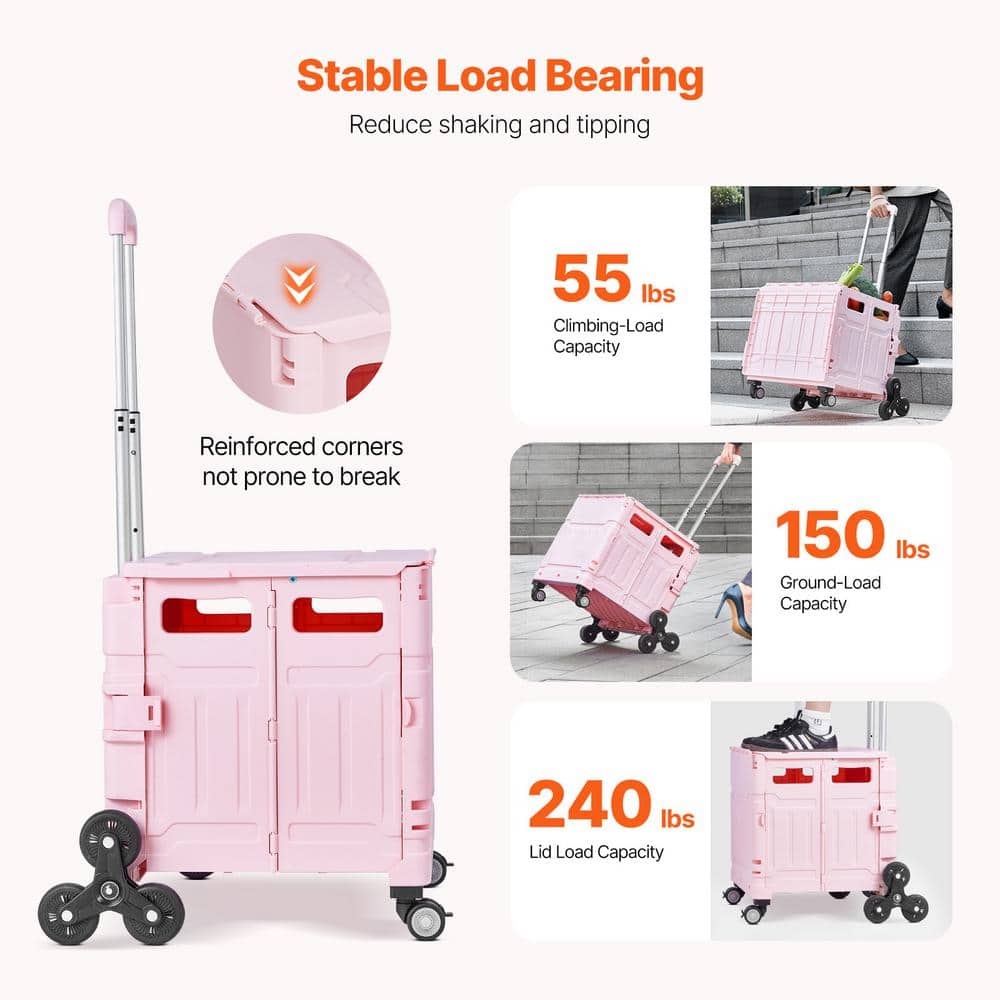 VEVOR Foldable Utility Cart, 150 lbs. Capacity Collapsible Portable Crate Rolling Cart with Stair Climbing Wheels (3)