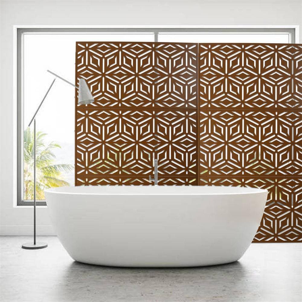 Kahomvis 6.3 ft. x 4 ft. Brown Outdoor Steel Decorative Privacy Screen, Indoor Metal Privacy Fence Panel (3)