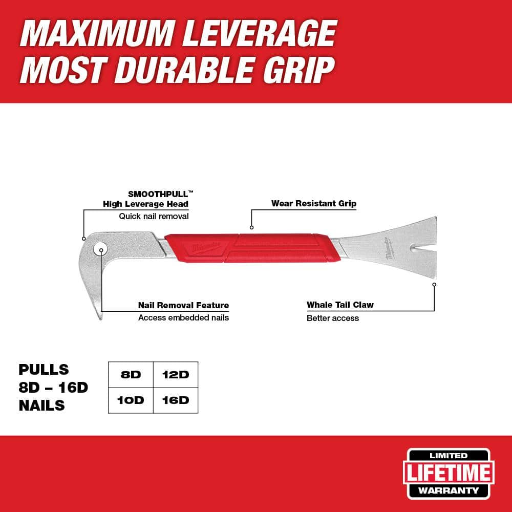 Milwaukee 15 in. Pry Bar with 10 in. Molding Puller Pry Bar and 12 in. Nail Puller with Dimpler (3-Piece) (3)