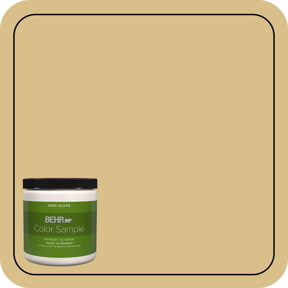 BEHR PREMIUM PLUS 8 oz. #MQ2-18 Honey Tea Semi-Gloss Interior/Exterior Paint & Primer Color Sample