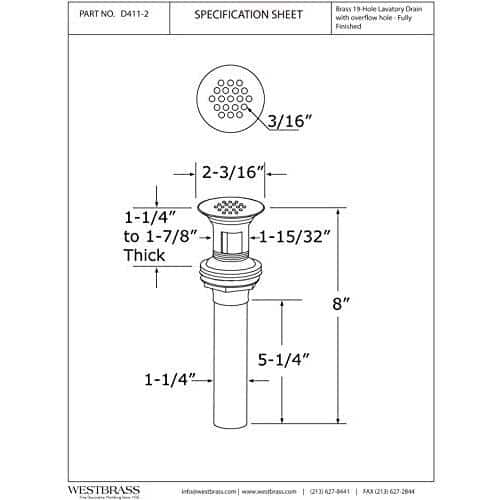 Westbrass Grid Strainer Lavatory Bathroom Sink Drain Assembly with Overflow Holes - Exposed (2)