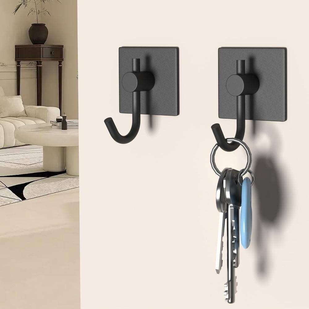 Unbranded Heavy Duty Adhesive Wall Hooks 6 Pack Aluminum Towel Hangers for Coat Hat Keys Clothes 2x2x1.38 in Black (3)