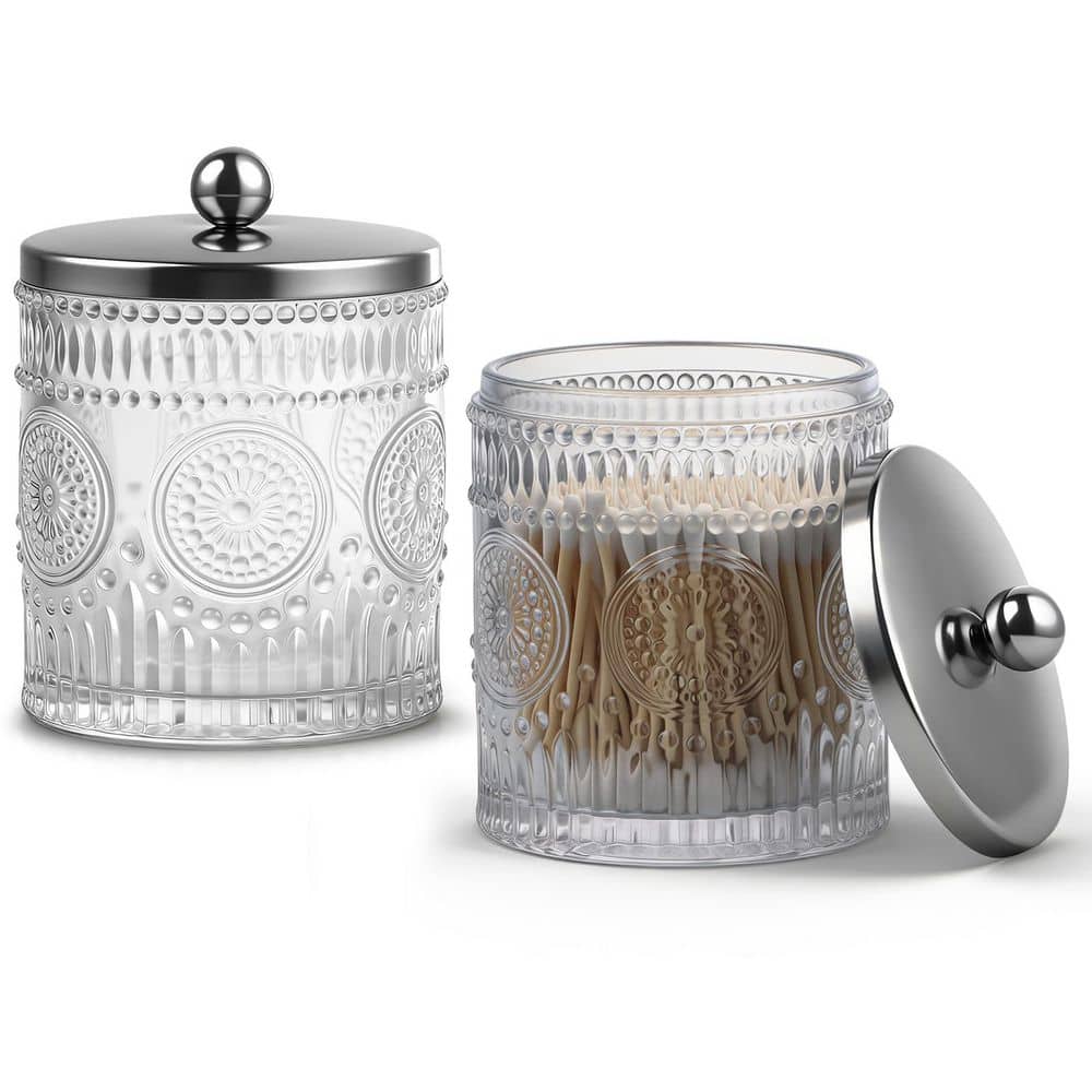 KHKFY Glass Bathroom Canisters with Zinc Alloy Lids, Vintage Sunflower Embossed Design, Set of 2, 20 fl. oz. Each (2)