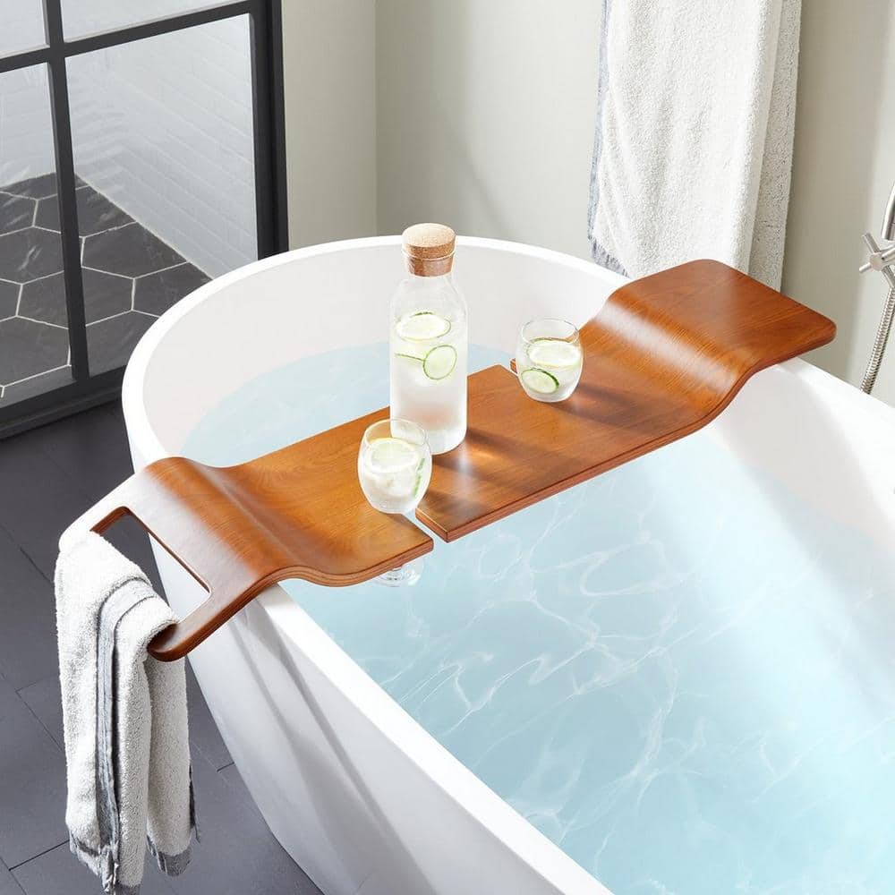 SIGNATURE HARDWARE Orsen Freestanding Wood Shower Caddy in Maple