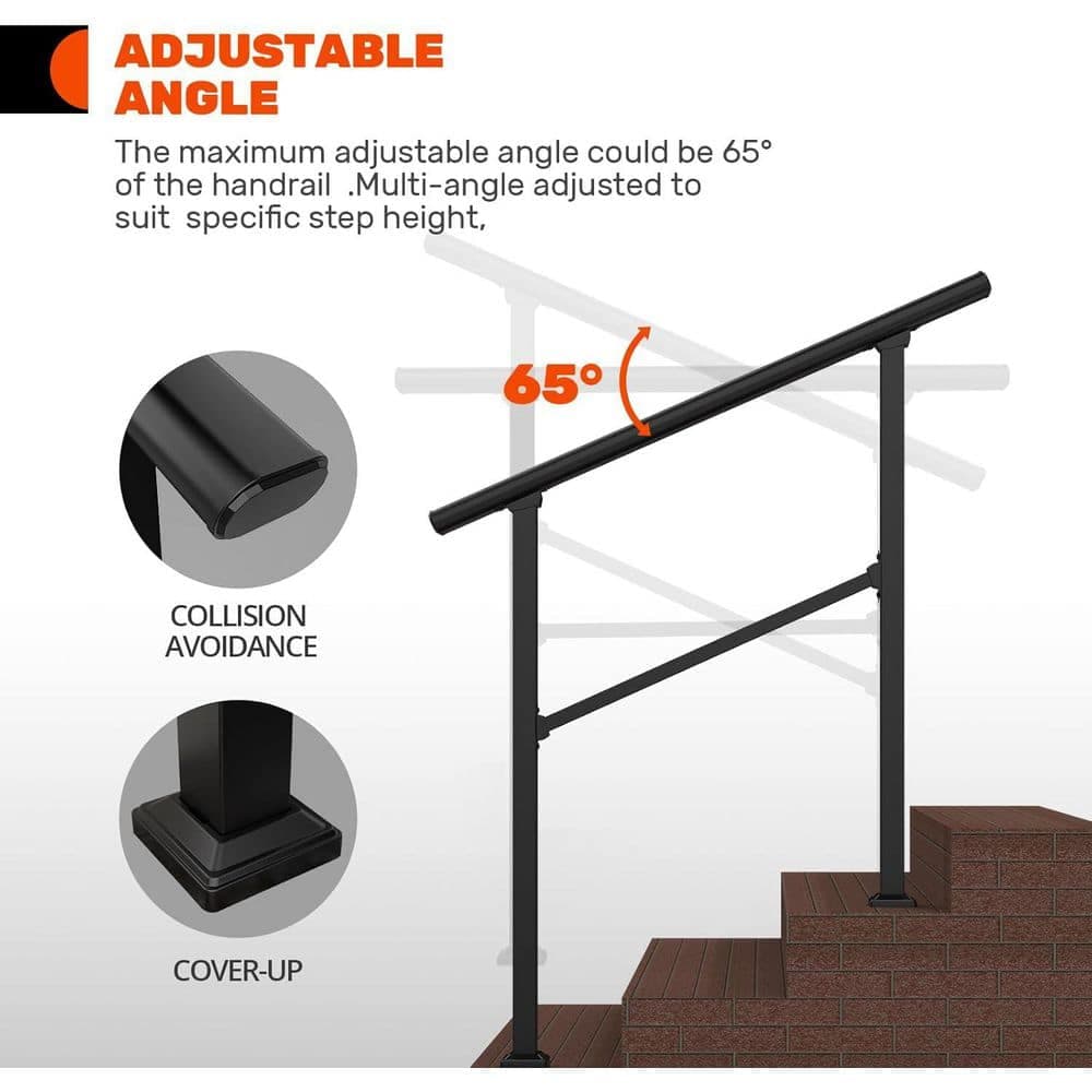 Afoxsos 36 in. H Metal Outdoor Stair Railing Handrails for 2-3 Steps with Installation Kit Durable Rust-Proof Iron (3)