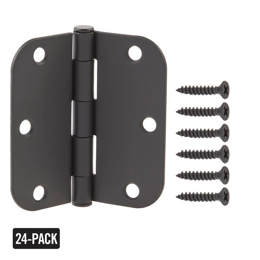 Everbilt 24-Pack 3-1/2 in. x 5/8 in. Radius Matte Black Butt Door Hinge Value Pack