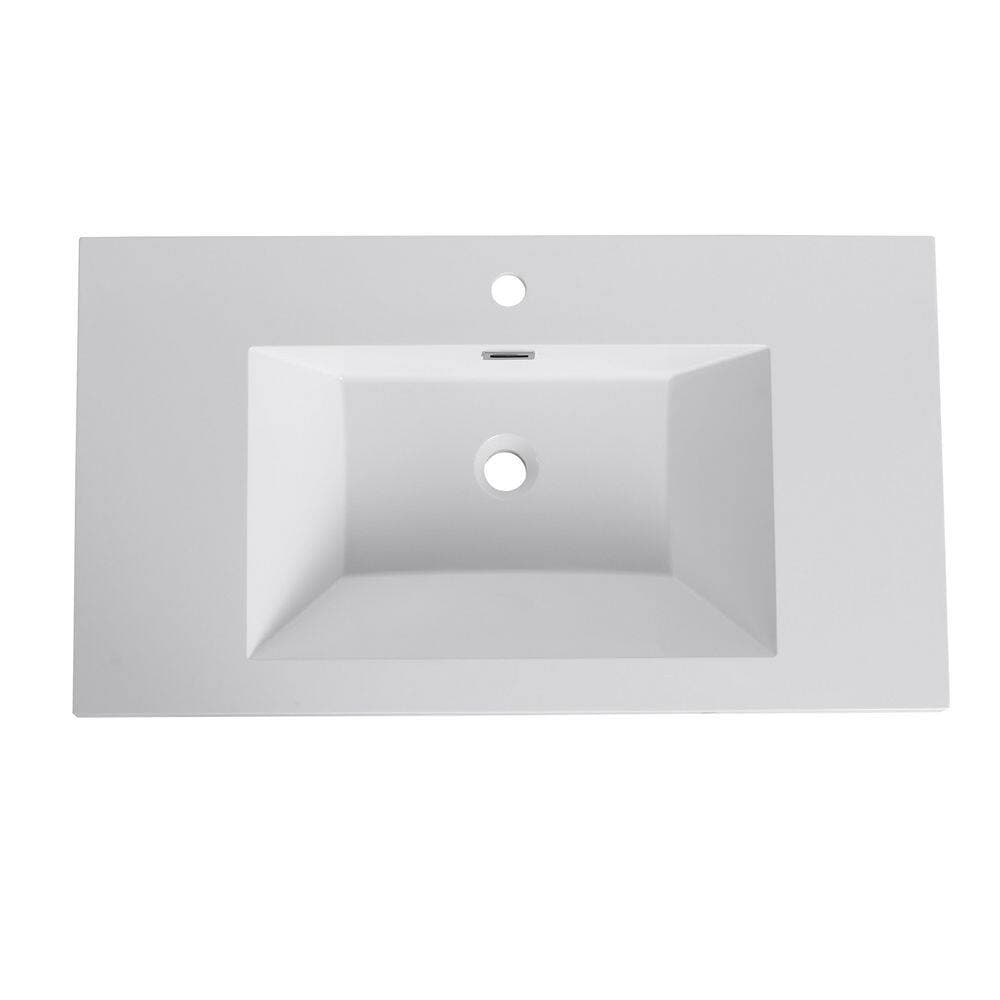 LIVACA 35.4 in. x 20 in. Drop-In Bathroom Sink in Gloss White Resin with Integrated Bowl Durable Construction (3)