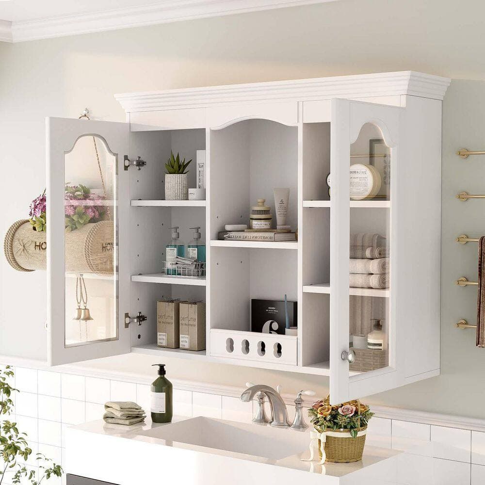 Unbranded 35 in. W x 7 in.D x 28 in.H Medicine Cabinet with Mirror, Bathroom Storage Wall Cabinet with Adjustable Shelves in White (2)