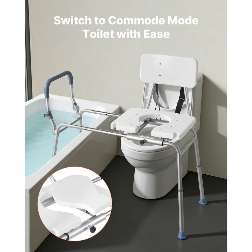 VEVOR Sliding Shower Chair, 22 in. W, 400 lbs. Capacity Freestanding Tub Transfer Bench for Bathtub, with Arms, in White (3)