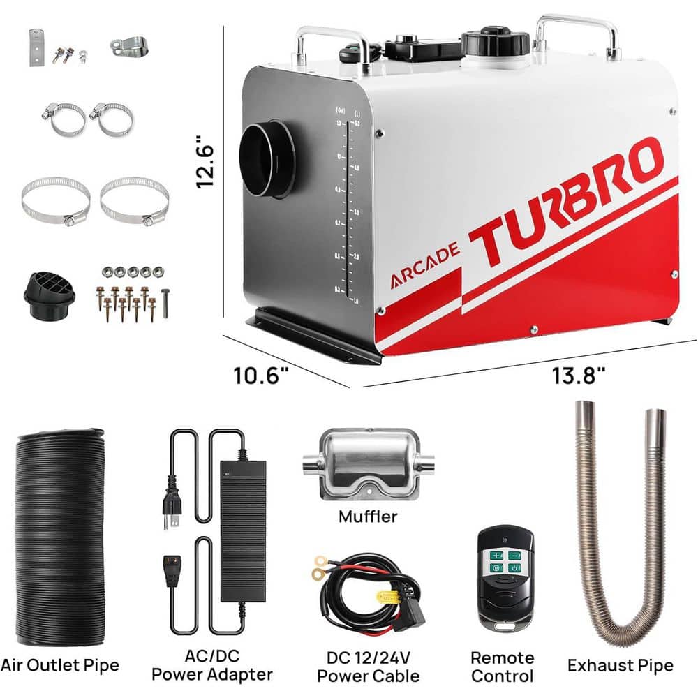 TURBRO 27K BTU/8kW Diesel Heater, 12V/24V/110V, All-in-One Parking Space Heater with Smart LCD, Remote/Bluetooth Control,for RV (2)