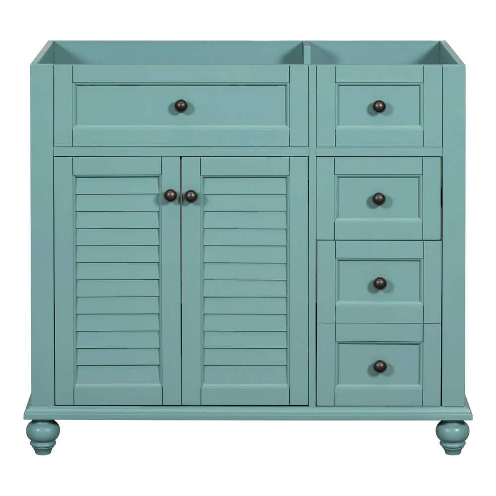 Lycvki 35.4 in. W x 17.9 in. D x 33 in. H Bath Vanity Cabinet without Top with 2 Drawers and Soft Closing Doors in Blue Green (1)