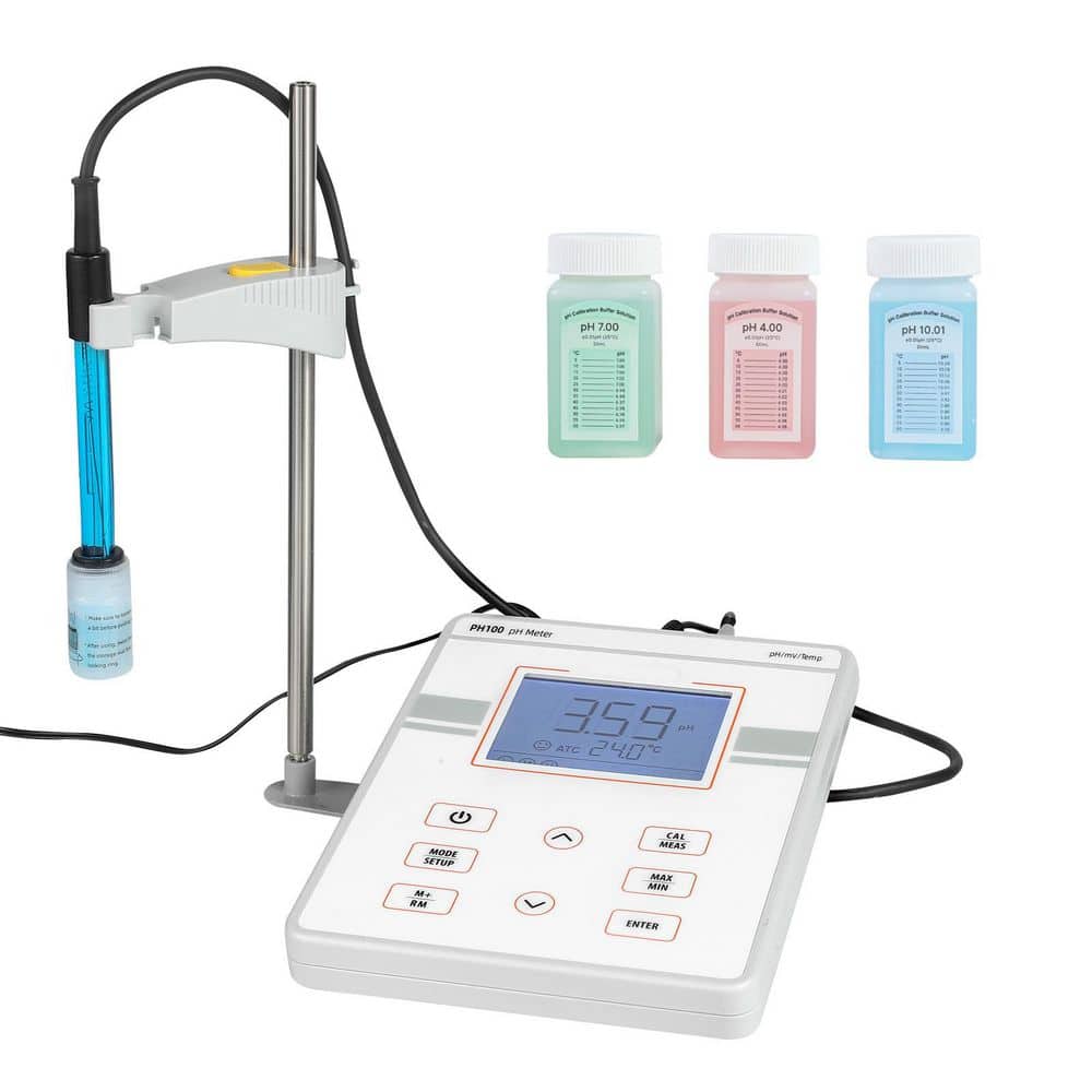 SKYSHALO Benchtop pH Meter, 0-14 pH Range, Lab Test Kit with Backlit Display and Calibration Solutions, Stores 50 Readings