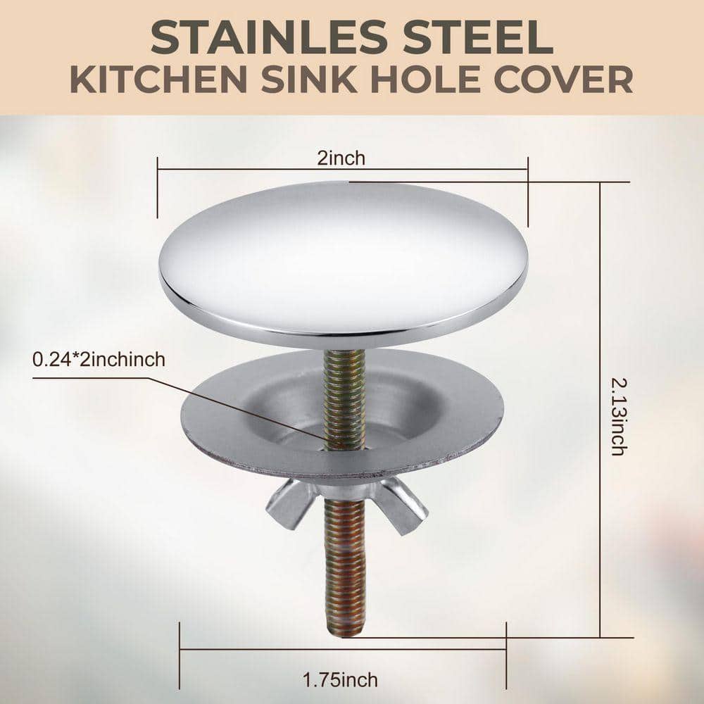 VEVETTA 2 in. x 2.13 in. Round Stainless Steel Kitchen Sink Hole Cover with Mounting Hardware in Polished Chrome（ 2-pack） (2)