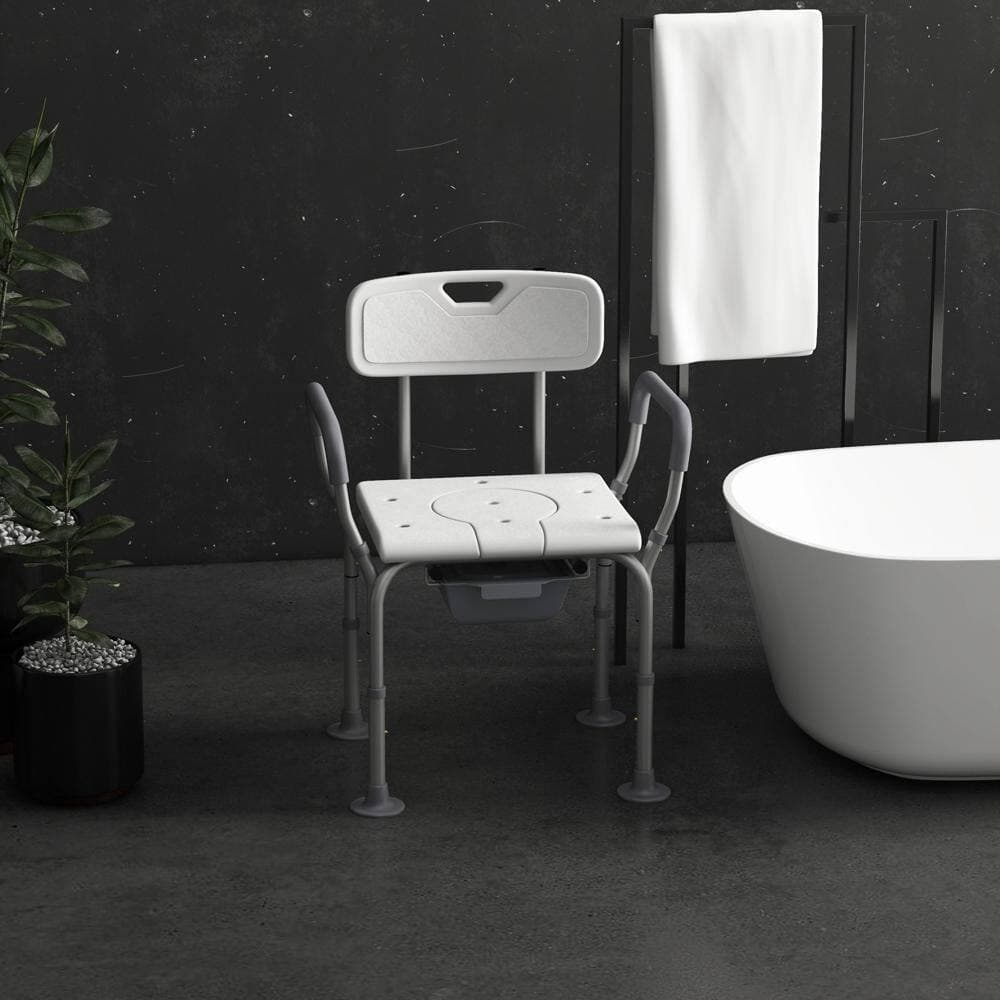 Numhew 3-in-1 HDPE Shower Chair with Back and Arms, Raised Toilet Seat with Non-Slip Rubber Foot Pad for Seniors, Disabled (3)