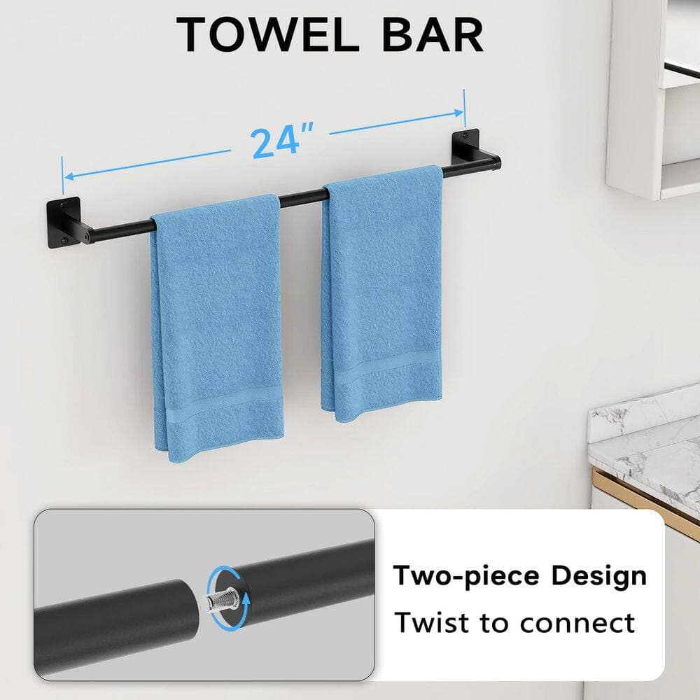 Esepony 24 in. Wall Mounted Towel Bar in Black for Towel Racks, Robe Hooks Toilet Paper Holder and Bathroom (4-Pack) (3)