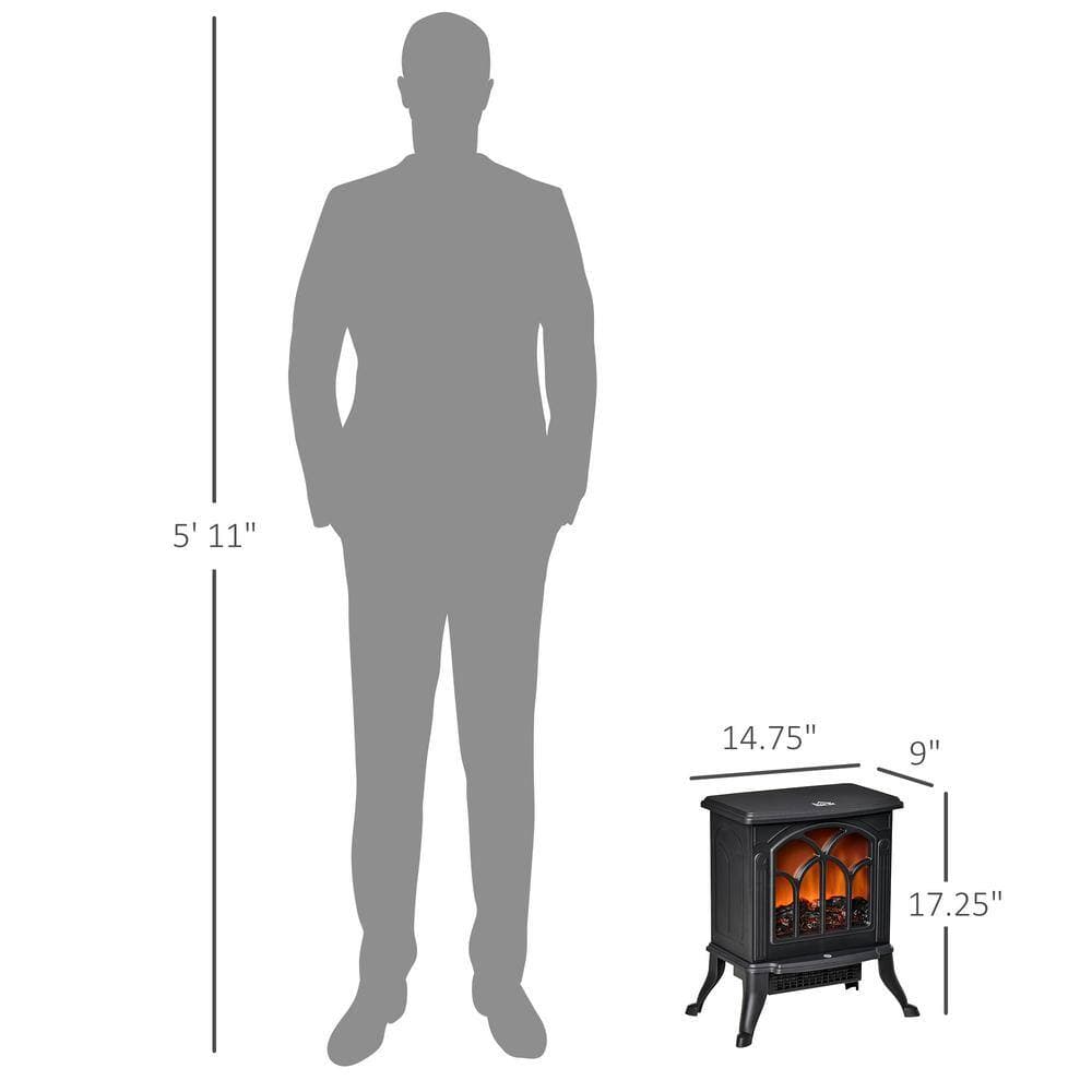 HOMCOM 14.75 (in.) Freestanding Electric Fireplace Stove, Adjustable Temperature and Overheat Protection in Black (3)