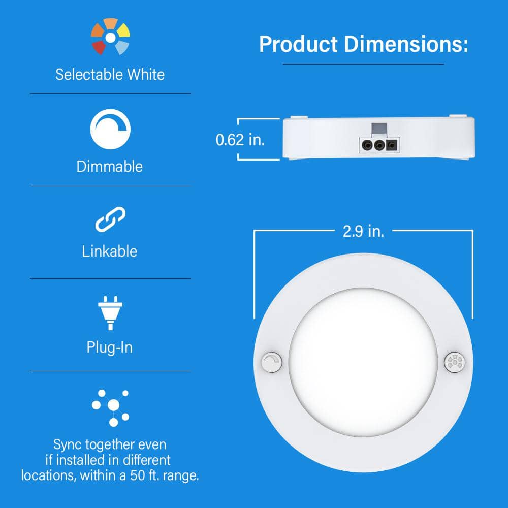 Feit Electric 3 in. Plug-in White Dimmable Linkable Integrated LED Color Changing CCT Onesync Under Cabinet Puck Light (3-Pack) (3)