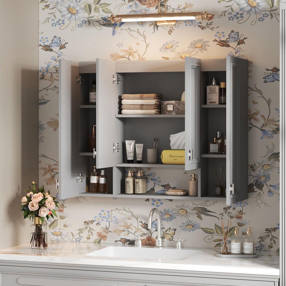 COWLOWN 36 in. W 7 in. D 28.7 in. H Bathroom Storage Wall Cabinet with 5-Adjustable Shelves, Open Shelving Design (2)