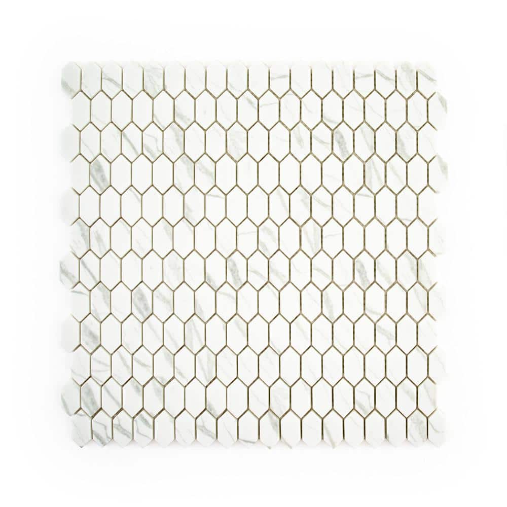 Jeffrey Court Serenity Carrara 11.125 in. x 11.875 in. Elongated Hex Matte White/Grey Glass Wall Mosaic Tile (0.917 sq. ft./Each)