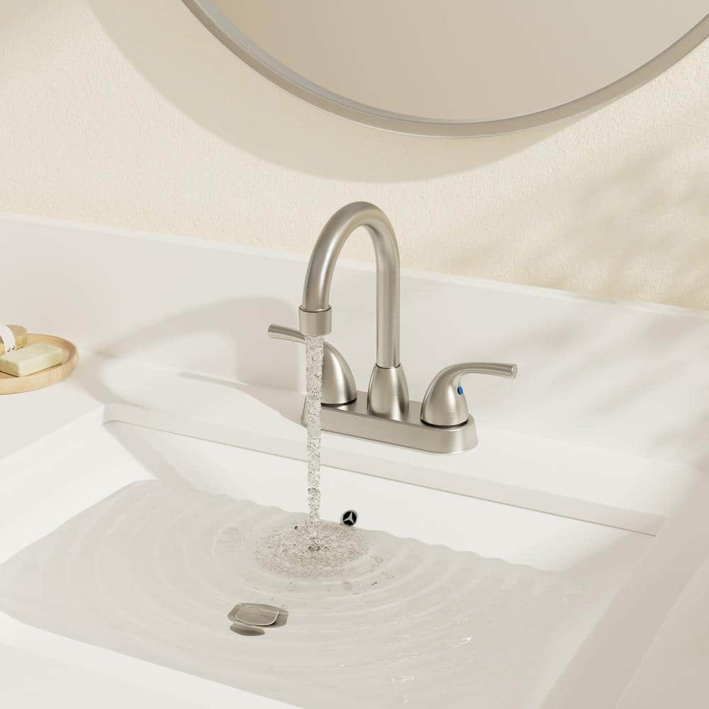 Phiestina Brushed Nickel double handle Bathroom Faucet 4 in. Centerset, 2 or 3 Hole Deck Plate Bathroom Sink Faucet (3)