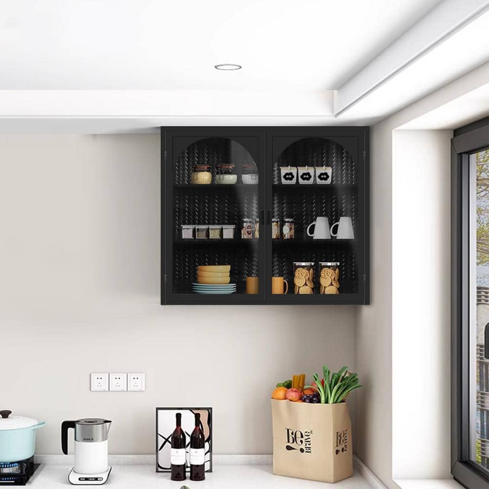 Unbranded 27.56 in. W x 9.06 in. D x 23.62 in. H Bathroom Storage Wall Cabinet in Black with Characteristic Woven Pattern (3)