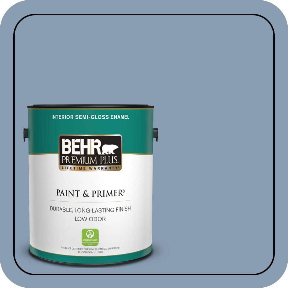 BEHR PREMIUM PLUS 1 gal. #S520-4 Private Jet Semi-Gloss Enamel Low Odor Interior Paint & Primer