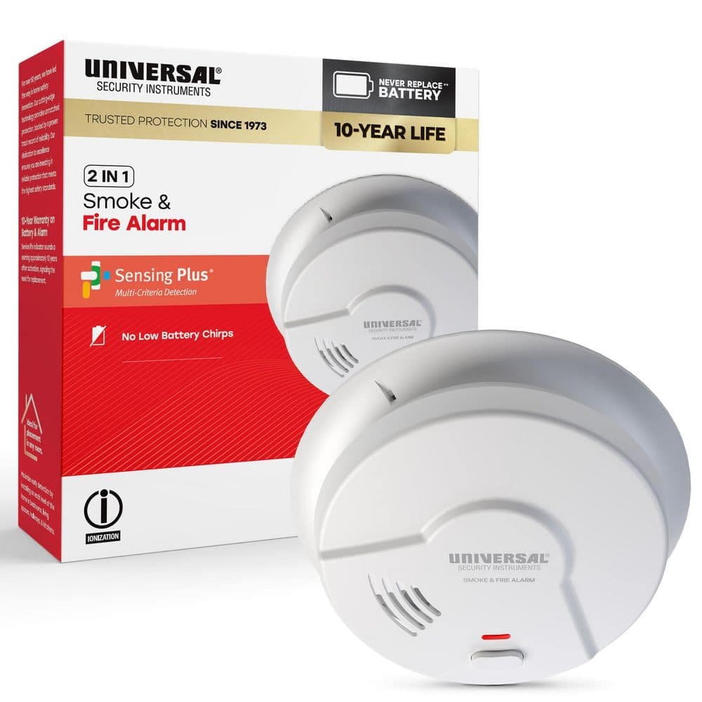 Universal Security Instruments 10-Year Battery Powered Smoke and Fire Detector with Ionization Sensor
