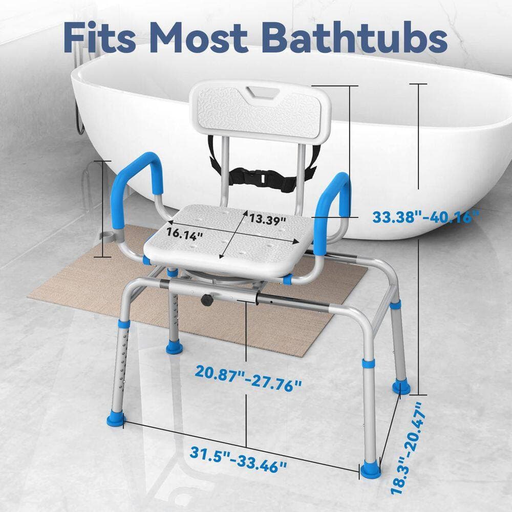 Anqtovp 20in W Freestanding Shower Tub Transfer Bench w Swivel Seat, Padded Shower Bench, Height Adjustable Seat, 350 lbs, White (2)