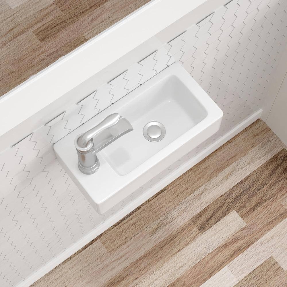 Dcolora 14.5"x7" White Wall Mounted Floating Bathroom Vessel Sink, Ceramic Porcelain, Left Hand Design, Without Faucet (2)