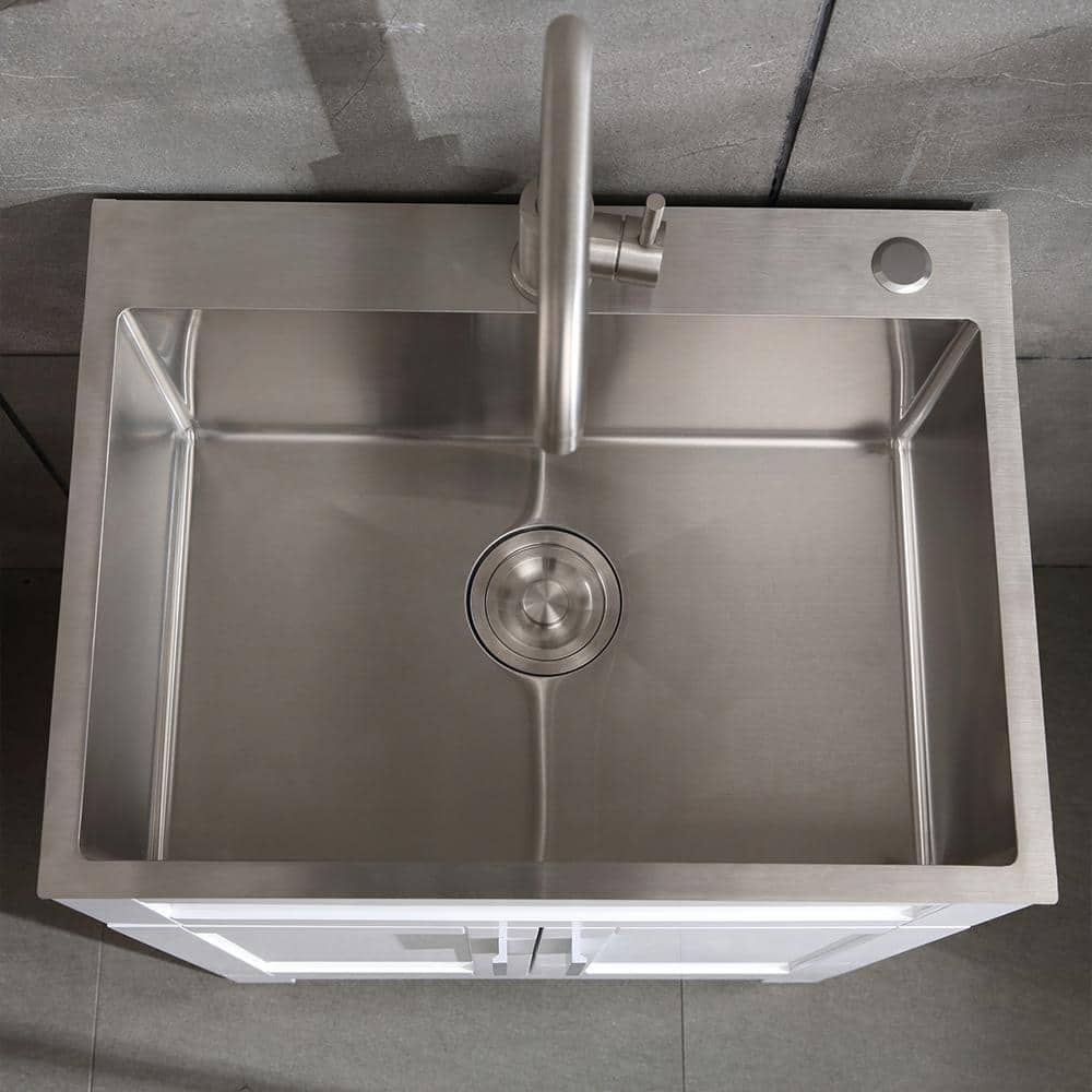 WELLFOR 24 in. L x 18 in. W x 10 in. D Rectangular Bathroom Sink in Clear Stainless Steel with Faucet (3)