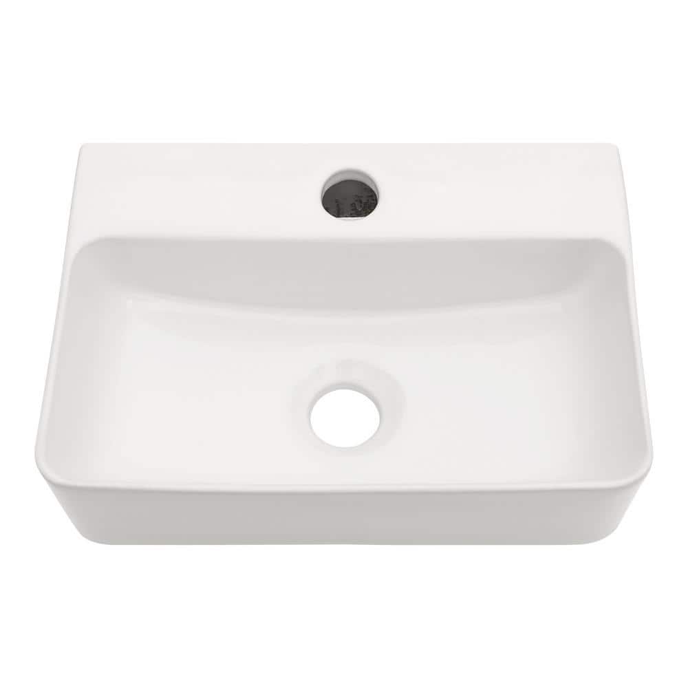 Logmey 12 in. Ceramic Rectangular Wall Hung Vessel Sink with Single Faucet Hole and Overflow Hole