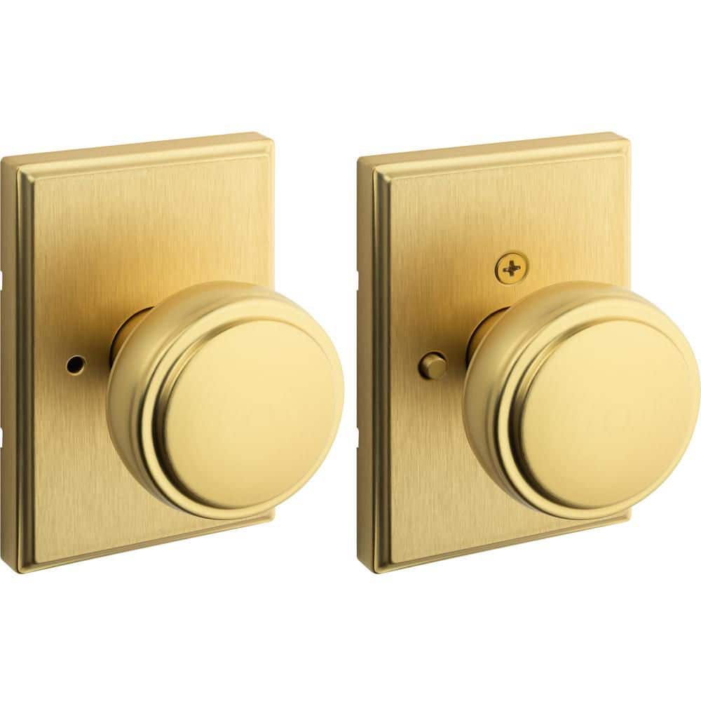 Kwikset Sora Satin Brass Bed/Bath Rectangle Rose Door Knob