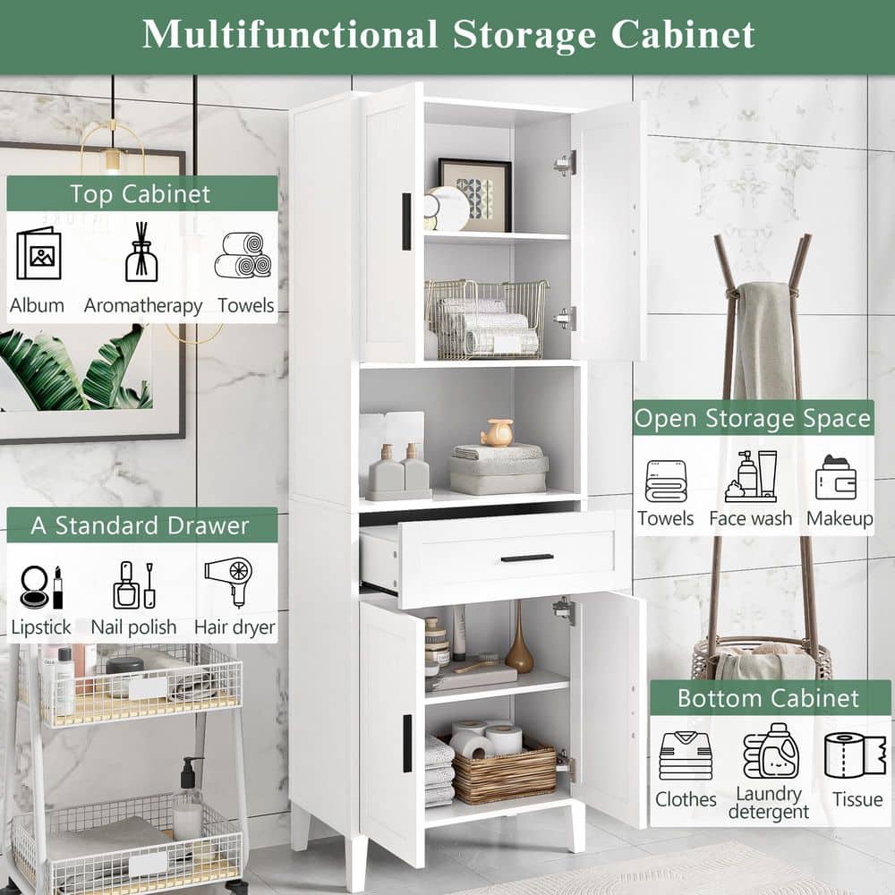 Unbranded 13.80 in. W x 23.60 in. D x 70.9 in White Linen Cabinet with 2 Cabinets 4 Doors 2 Adjustable Shelves for Bathroom (2)