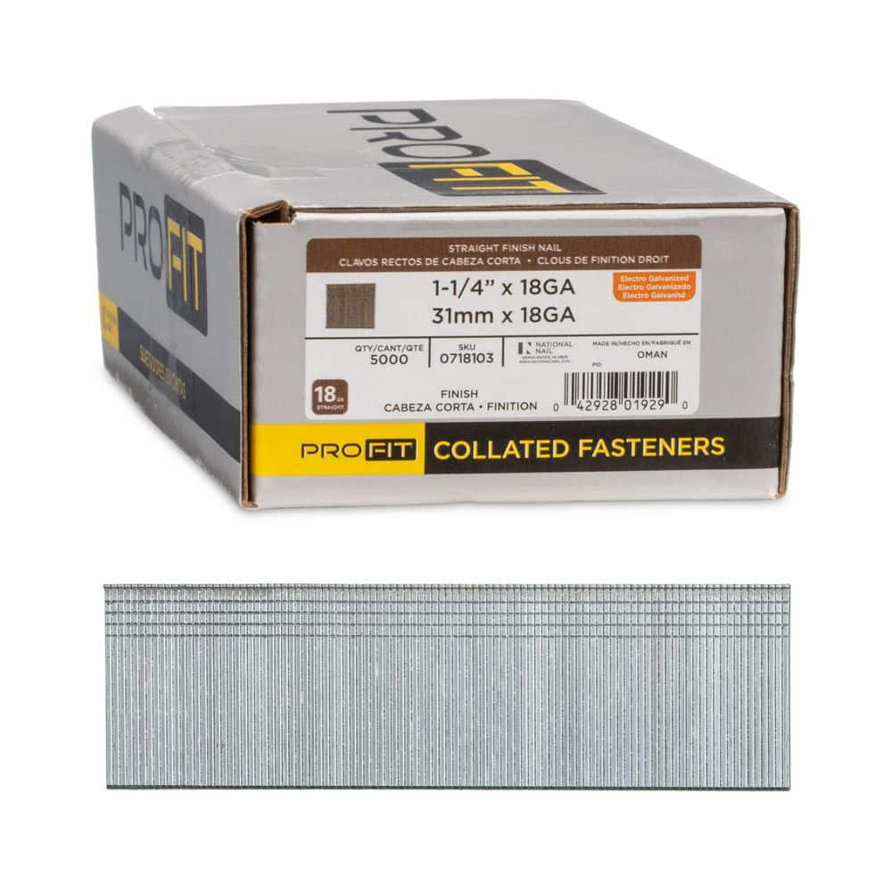 PRO-FIT 1-1/4 in. x 18GA Straight Electrogalvanized Collated Brad Nails (5000-Per Box) (1)