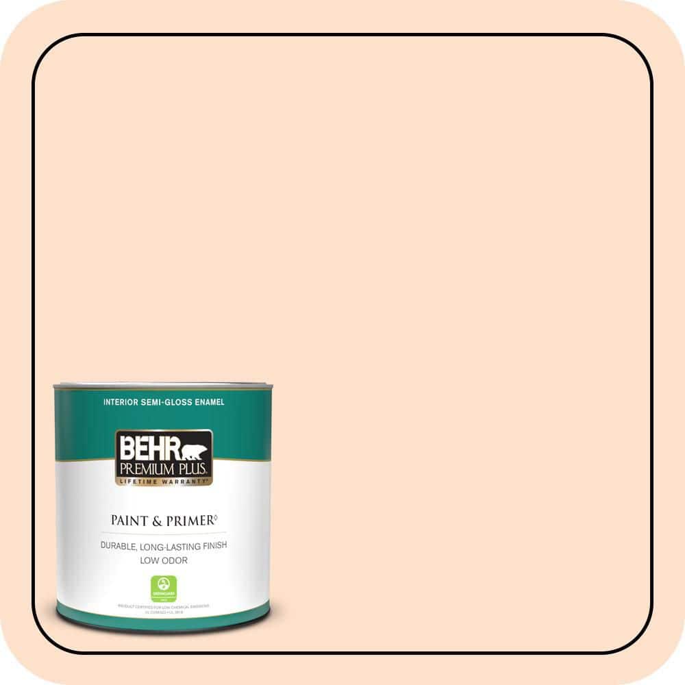 BEHR PREMIUM PLUS 1 qt. #P200-1 Melted Marshmallow Semi-Gloss Enamel Low Odor Interior Paint & Primer