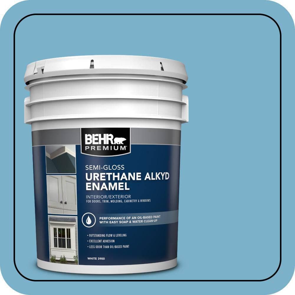 BEHR PREMIUM 5 gal. #M490-4 Frisky Blue Urethane Alkyd Semi-Gloss Enamel Interior/Exterior Paint