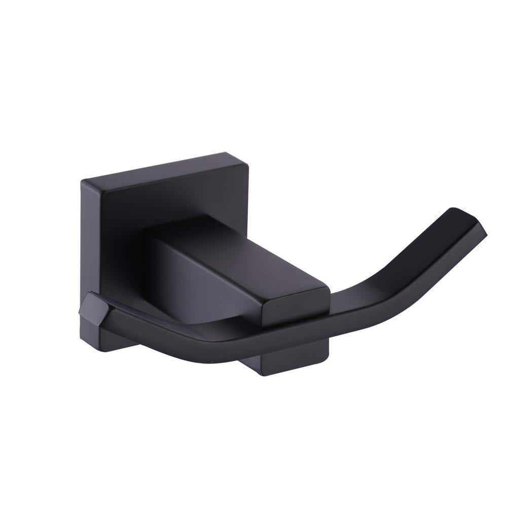 ALEASHA Wall Mounted Stainless Steel Double Prong Towel Hook in Matte Black