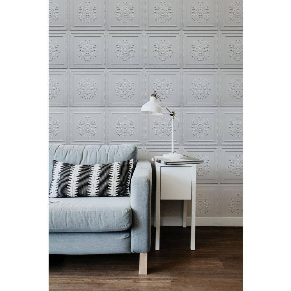 Dundee Deco Falkirk Ross 2/25 in. x 19.7 in. x 19.7 in. White PVC Floral 3D Decorative Wall Panel (2)