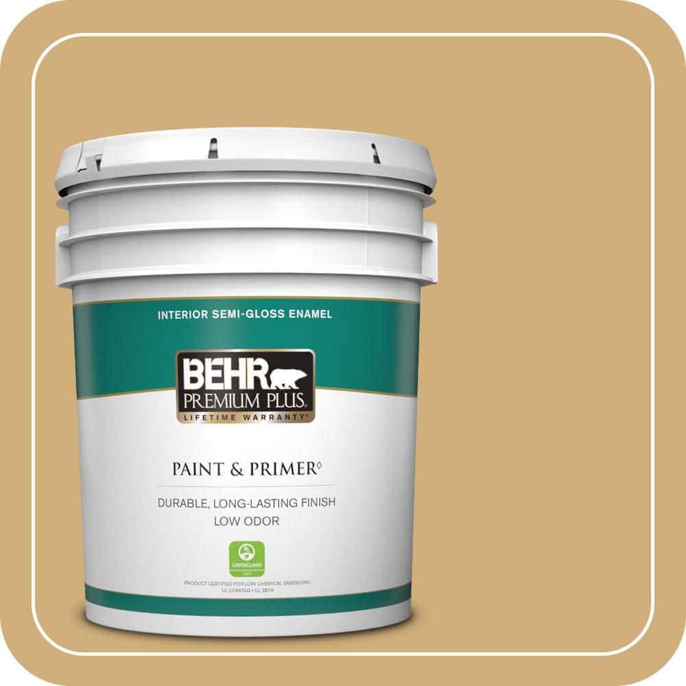 BEHR PREMIUM PLUS 5 gal. #PPU6-15 Romanesque Gold Semi-Gloss Enamel Low Odor Interior Paint & Primer