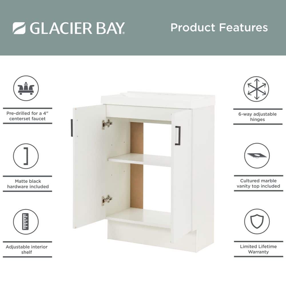 Glacier Bay Penlee 25 in. Single Sink White Freestanding Bath Vanity with White Cultured Marble Top (Assembled) (4)