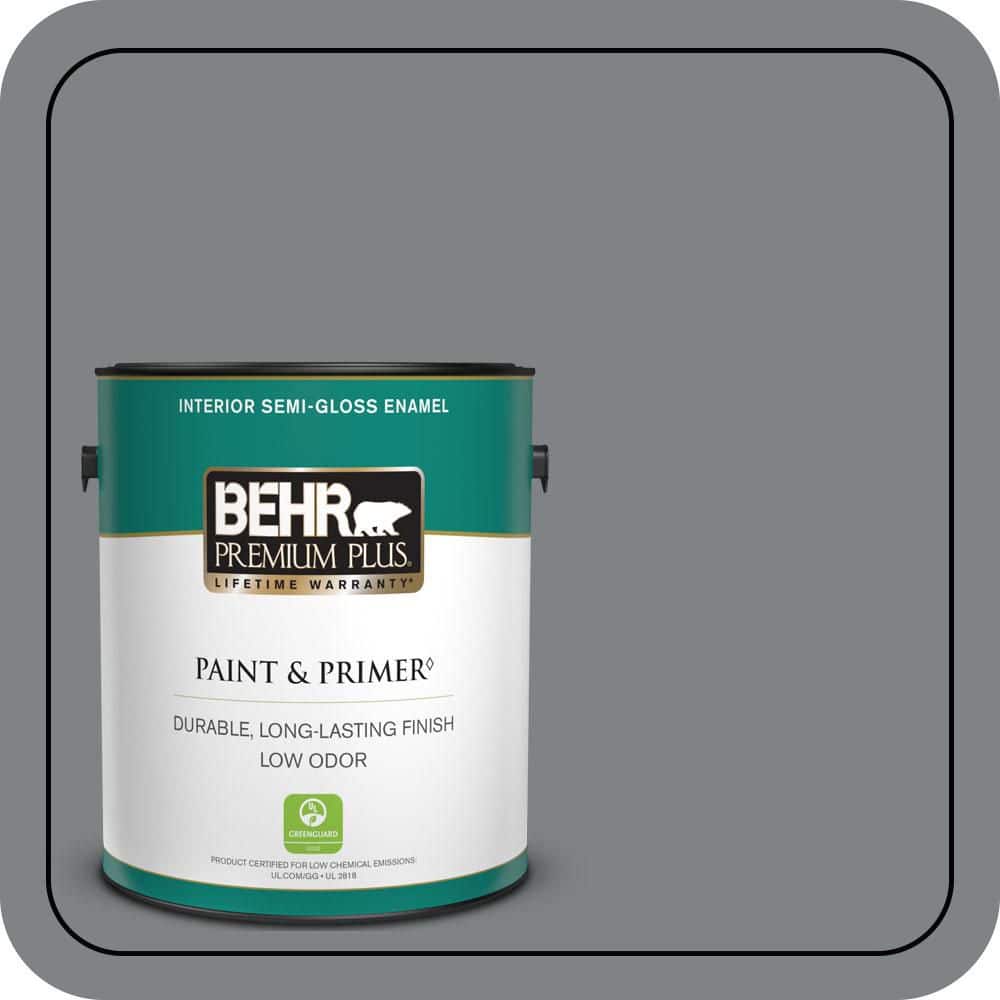 BEHR PREMIUM PLUS 1 gal. #PPU26-03 Legendary Gray Semi-Gloss Enamel Low Odor Interior Paint & Primer